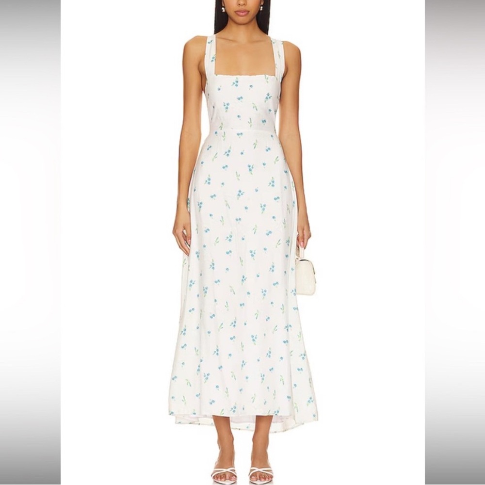 Show Me Your MuMu White and Blue Floral Midi Dress - Picture 2 of 5